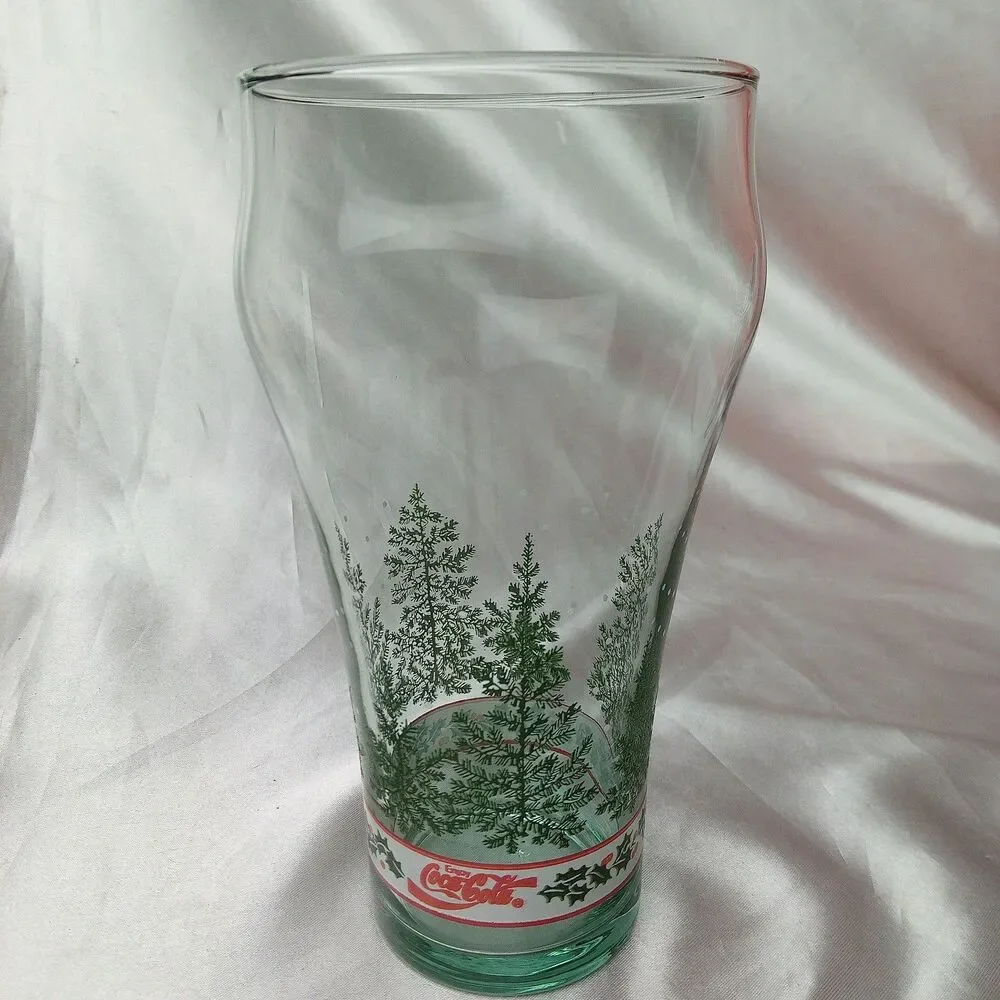 VINTAGE 4 LIBBEY COCA-COLA PINE TREE GLASSES W/2012 COKE TIN BUCKET
